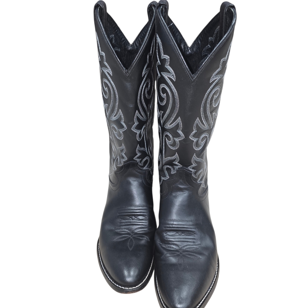Justin Boots Black with White Embroidery